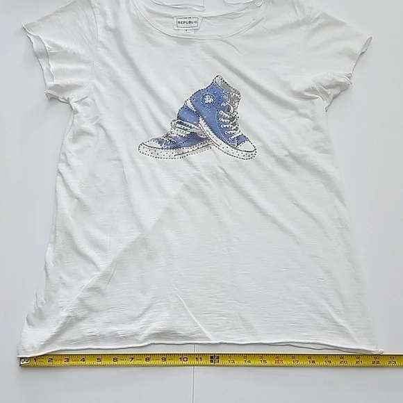 For The Republic Women's White Tee Shirt High Top Blue Rhinestone Sneaker Size S - Picture 15 of 15